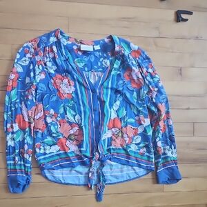 Maeve Blue Floral Blouse with Stripes